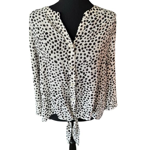 Chico's Soft Dotted Polkadot Black And White Front Tie Size 2 Xl - Picture 1 of 8